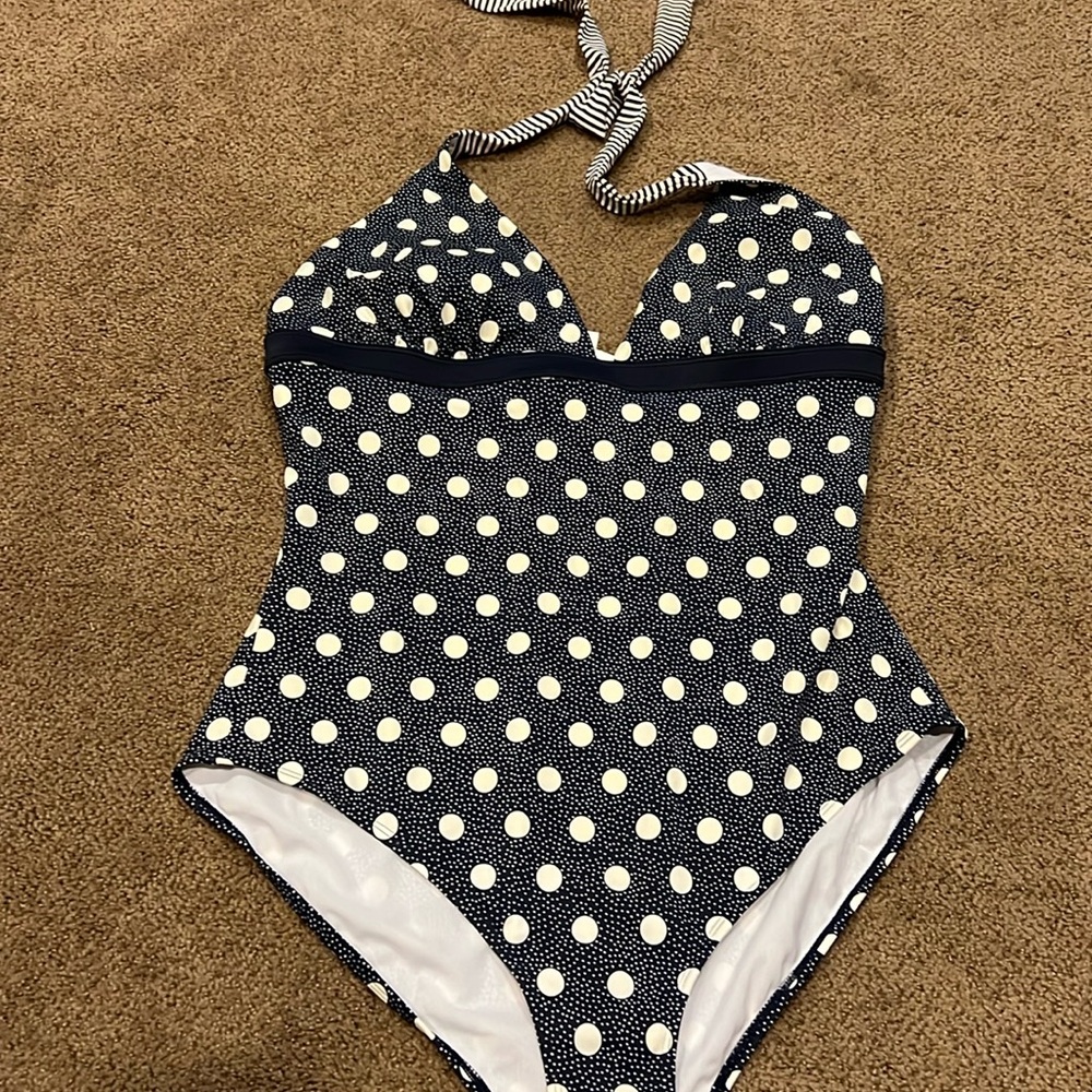 Womens Boden one piece swim suit halter‎ style size 14 polka dot
